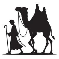 Silhouette of Caravan with Camel and Traveler Journey Through Desert vector