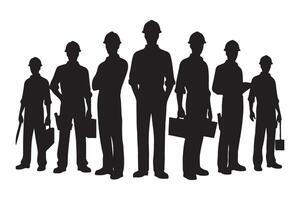 Silhouette of Construction Workers in a Row Illustration Design vector