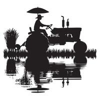 Tractor Silhouette in Water Reflection Illustration Design vector