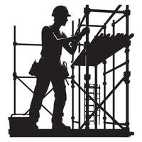 Silhouette of Construction Worker on Scaffolding Illustration Design vector