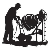 Silhouette Man Operating Cement Mixer Concrete Work vector