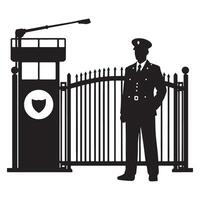 Security Guard Silhouette Illustration at Entrance Gate vector