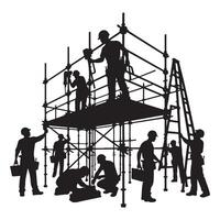 Construction Workers Silhouette on Scaffolding Illustration for Construction Sites vector