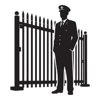 Silhouette security guard standing at gate illustration design vector
