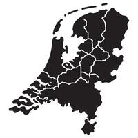 Detailed Black and White Silhouette Map of Netherlands with Province Borders vector