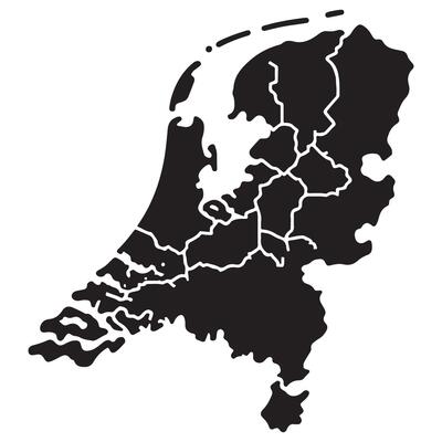 Detailed Black and White Silhouette Map of Netherlands with Province Borders