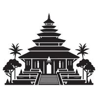 Magnificent Architectural Silhouette Temple Illustration and Trees vector