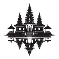 Stunning Balinese Temple Illustration with Water Reflection Design Elements vector