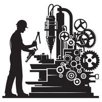 Silhouette of Industrial Worker Operating Manufacturing Machine Illustration vector