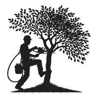 Silhouette of Arborist with Chainsaw in Tree Illustration vector