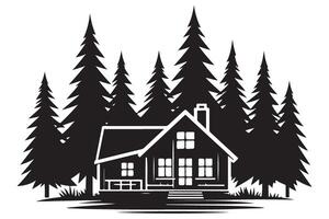 Cozy Cabin in the Woods Silhouette Illustration for Relaxation vector