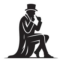 Seated Gentleman Silhouette Illustration Symbolizing Reflection vector