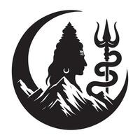 Lord Shiva Silhouette on Crescent Moon and Mountain Design vector