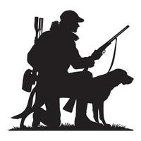 Kneeling Hunter Silhouette with Hunting Dog Prepared for the Chase vector