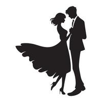 Elegant Couple Silhouette in Formal Attire Displaying Love Forever vector