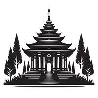 Majestic Silhouette Temple Graphic Illustration with Surrounding Trees vector
