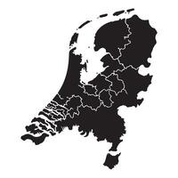Detailed Black and White Silhouette Map of Netherlands Showing Major Divisions vector