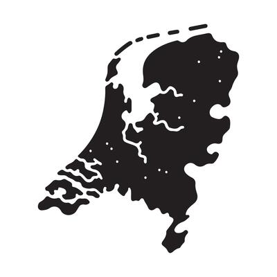 Abstract Black and White Map of Netherlands with Coastal Features