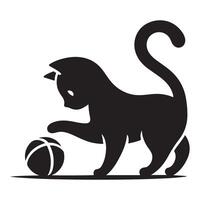 Charming Kitten Silhouette Artwork Playing with a Ball vector