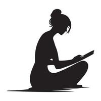 Woman Reading While Sitting on the Floor Silhouette Illustration vector