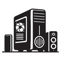 Computer Desktop Tower Silhouette Illustration High Quality Graphics vector