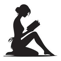 Elegant Silhouette Illustration of a Woman Reading a Book Indoors vector