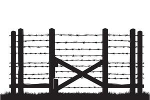 Silhouette of Barbed Wire Gate Illustration Design Element For Security vector