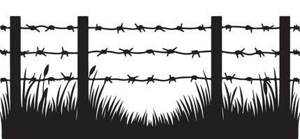 Silhouette Image of Barbed Wire Fence for Security Illustration Elements vector
