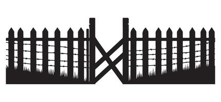 Open Farm Gate Illustration Silhouette Rustic Entrance Design vector