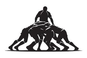 Rugby Scrum Silhouette Showing Team Coordination and Force vector