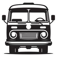 Classic retro van illustration front view in silhouette style vector