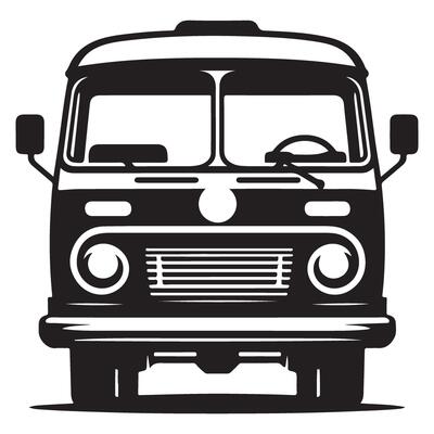 Classic retro van illustration front view in silhouette style
