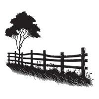 Rustic Wooden Fence Illustration with Tree Silhouette Countryside Design vector