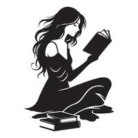 Elegant Woman Reading Book Silhouette Illustration for Literary Enthusiasts vector