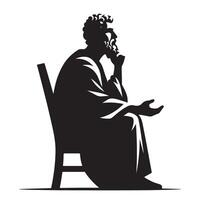 Wise Philosopher Sitting in Chair Deep Thinking Creative Illustration vector
