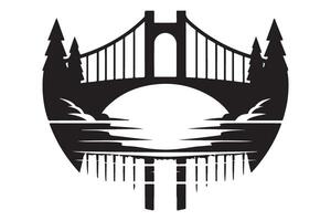 Lake Reflection Bridge Illustration Artwork Design with Trees vector