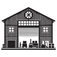 Silhouette Illustration of a Warehouse with Forklifts and Boxes vector