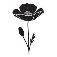 Elegant Single Poppy Flower Silhouette Botanical Design Graphic vector