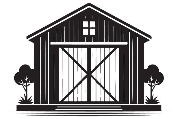 Rustic Farm Barn Silhouette Illustration for Agricultural Projects