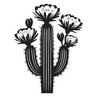 Blooming Saguaro Cactus Silhouette with White Flowers Desert Springtime Beauty vector