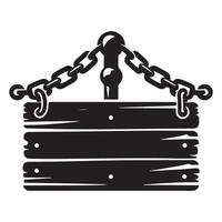 Rustic Silhouette Wooden Sign Hanging from Chains Illustration Design vector