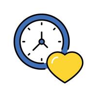 Heart Clock filled outline icon. EPS 10 file vector