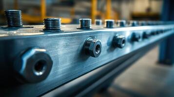 Industrial fasteners and metal structures in manufacturing environment. Conveyor Belt on a Modern Factory photo