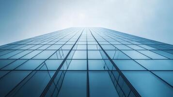 Futuristic skyscraper architecture with glass facade for modern urban design. 3D urban landscape photo
