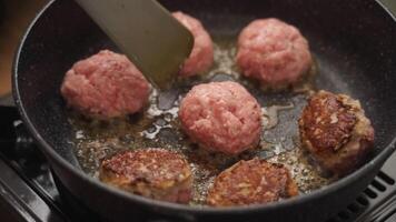 Anonymous cook turning cutlets in frying pan video