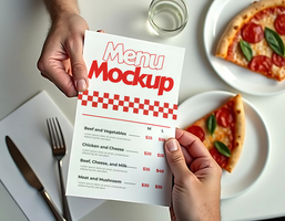 Here s a one sentence caption for the image A restaurant menu mockup shows prices for various beef chicken and vegetarian options psd