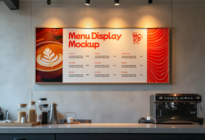 A cafe menu board showcasing a latte and various food and drink options psd