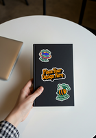 seticker with mockup attached on notebook psd