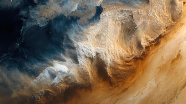 Earth's atmosphere and an intense Outback sandstorm, photorealistic weather details. View from space photo