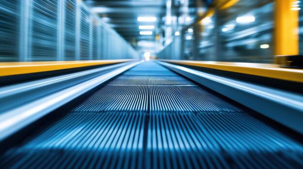 Futuristic industrial conveyor belt in motion capturing modern technology and innovation. Conveyor Belt on a Modern Factory photo